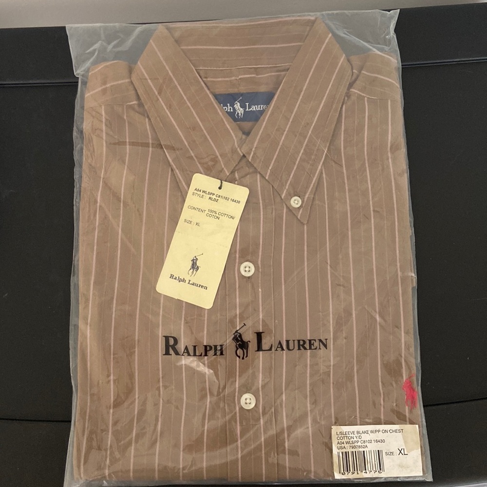 NEW Brown and Pink Patterned Ralph Lauren POLO Shirt Men's Long Sleeve Sz---
